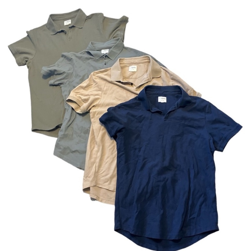 Bundle of 4 Men’s Cuts Curve Hem Short Sleeve Polo Shirts